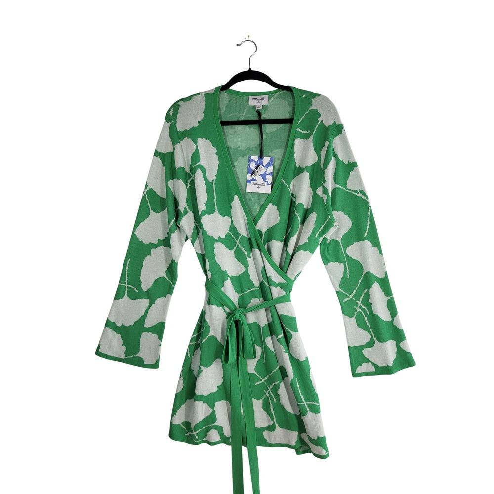 DVF x Target Green Floral Wrap Cardigan Top 1X Plus Tie Waist V Neck NWT - Picture 9 of 12